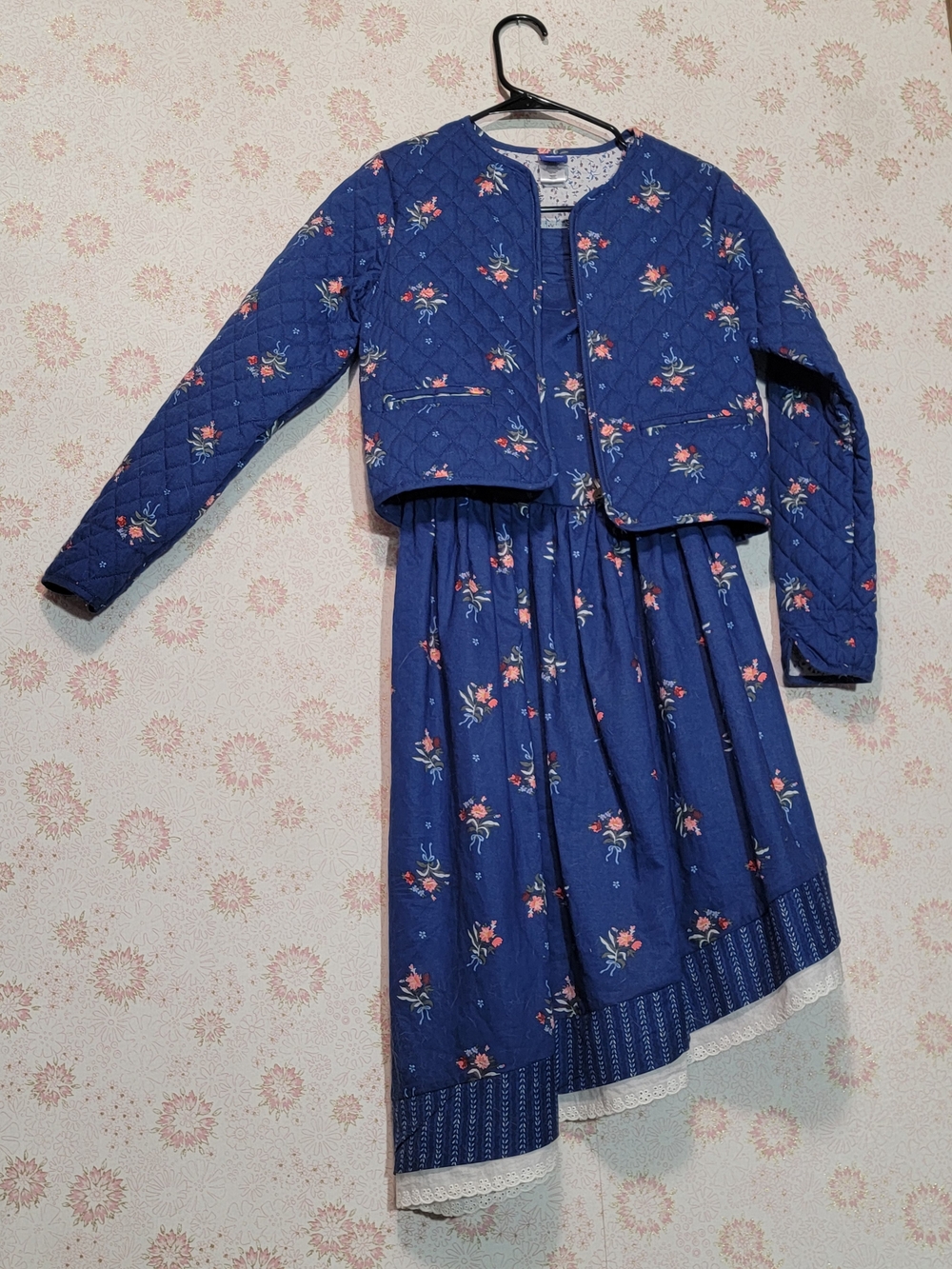 Disney Beauty And The Beast Blue Quilted Jacket with Floral Lining And Dress
